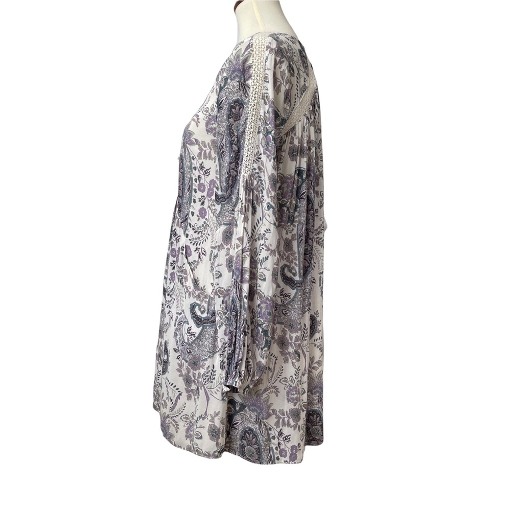 Free People Rain Or Shine Lace Up Long Sleeve Mini Dress Ivory Comb Size Small - Picture 11 of 11
